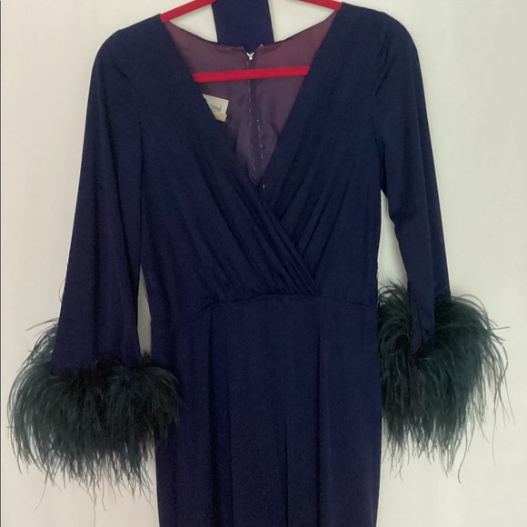 Vintage Lilli Diamond Ostrich Feather Navy Dress - Picture 2 of 9